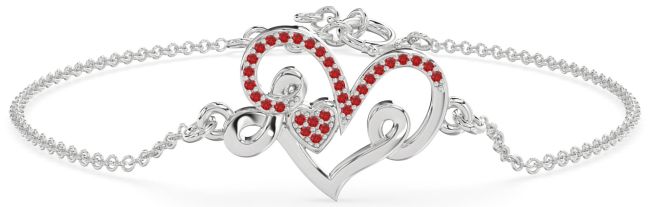 Ruby Platinum Heart Chain Bracelet