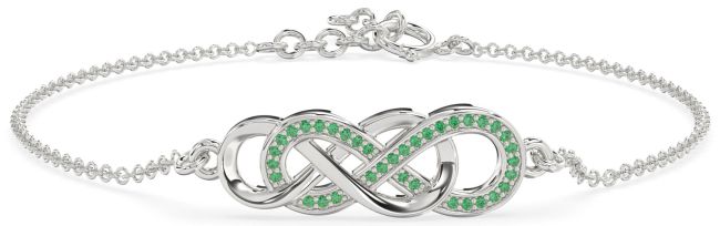 Emerald Silver Infinity Interlock Chain Bracelet