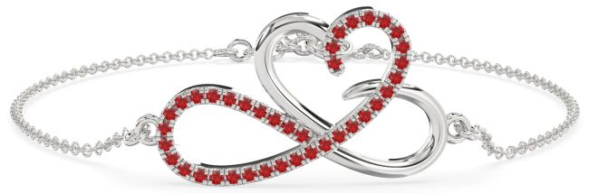 Ruby Silver Heart Infinity Chain Bracelet