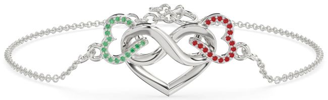 Emerald & Ruby Platinum Heart Infinity Chain Bracelet