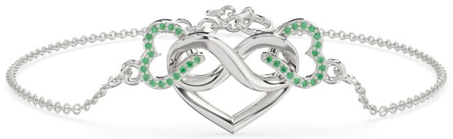 Emerald Platinum Heart Infinity Chain Bracelet
