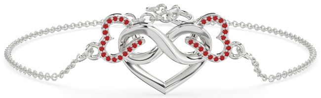 Ruby Platinum Heart Infinity Chain Bracelet