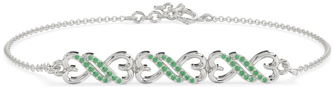 Emerald Platinum Heart Infinity Chain Bracelet