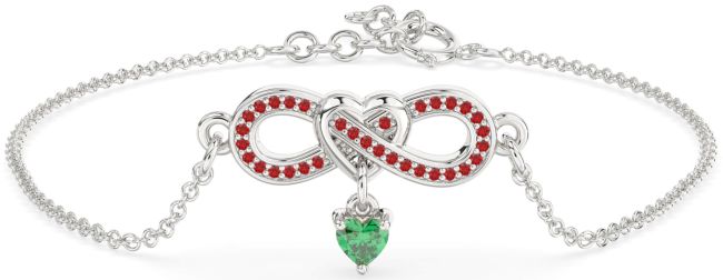 Emerald & Ruby Platinum Infinity Heart Chain Bracelet