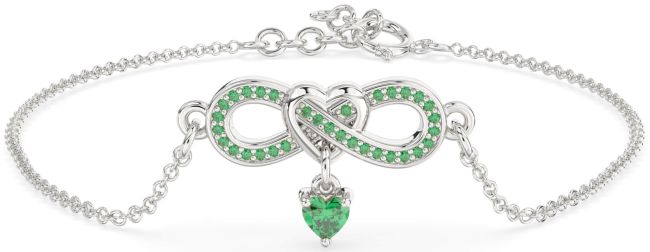 Emerald Platinum Infinity Heart Chain Bracelet