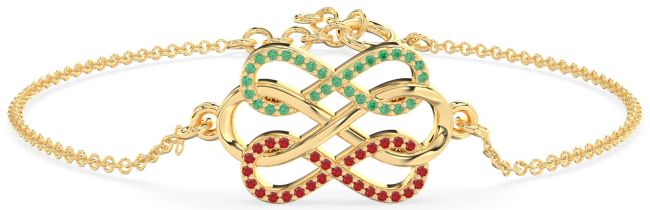 Emerald & Ruby Gold Infinity Interlock Chain Bracelet