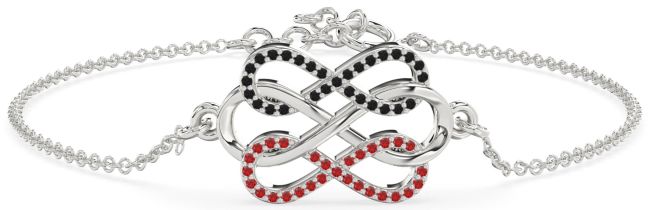 Black Diamond & Ruby Platinum Infinity Interlock Chain Bracelet