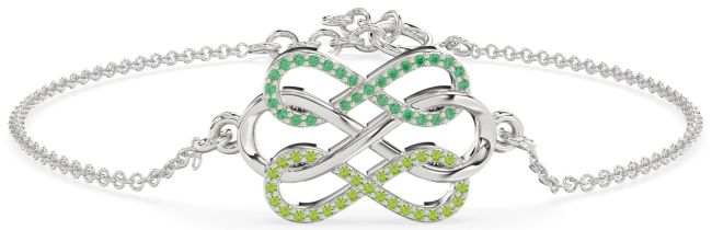 Emerald & Peridot Platinum Infinity Interlock Chain Bracelet