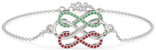 Emerald & Ruby Platinum Infinity Interlock Chain Bracelet
