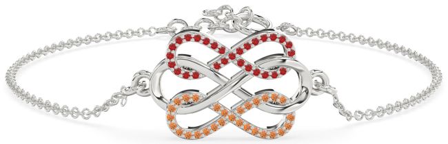 Ruby & Citrine Platinum Infinity Interlock Chain Bracelet
