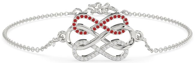Diamond & Ruby Platinum Infinity Interlock Chain Bracelet