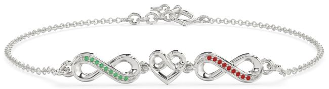 Emerald & Ruby Platinum Infinity Heart Chain Bracelet