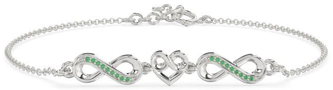Emerald Platinum Infinity Heart Chain Bracelet