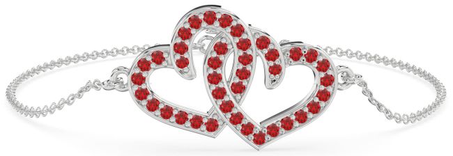 Ruby Platinum Heart Interlock Chain Bracelet