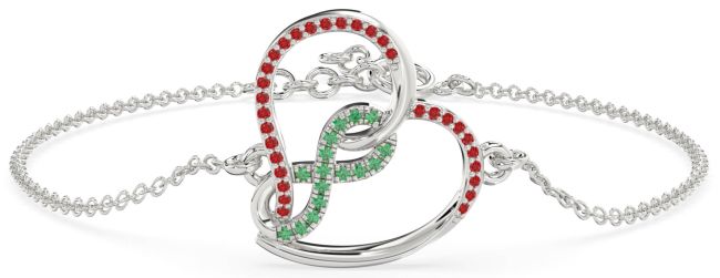 Emerald & Ruby Platinum Heart Infinity Chain Bracelet
