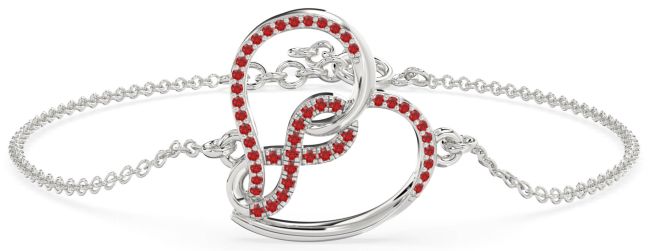 Ruby Platinum Heart Infinity Chain Bracelet