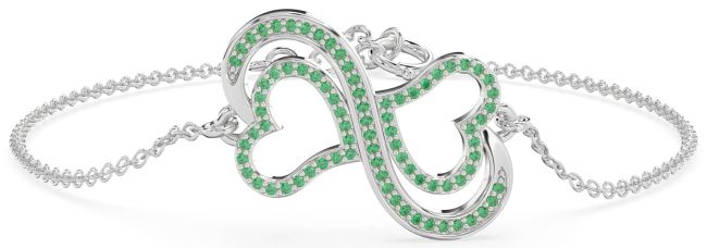 Emerald Platinum Infinity Heart Chain Bracelet