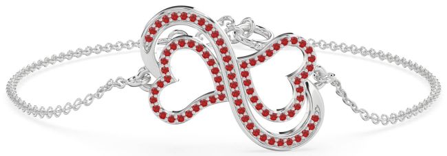 Ruby Platinum Infinity Heart Chain Bracelet