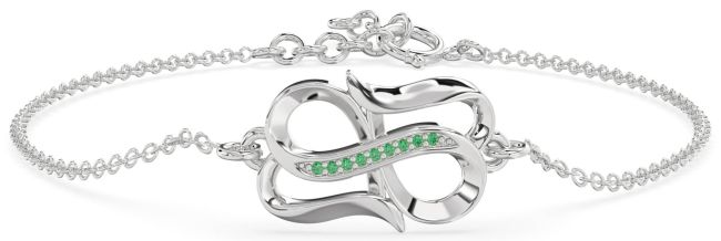 Emerald Silver Infinity Chain Bracelet