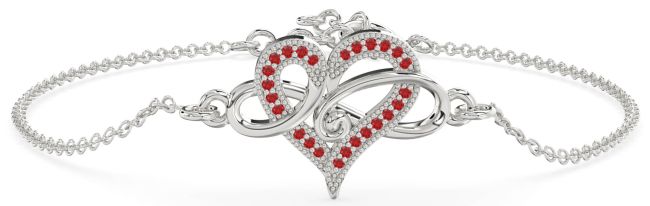 Ruby Silver Heart Infinity Chain Bracelet