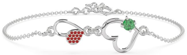 Emerald & Ruby Platinum Heart Chain Bracelet