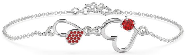 Ruby Platinum Heart Chain Bracelet