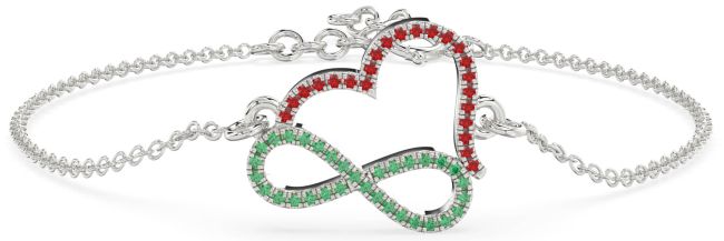 Emerald & Ruby Platinum Infinity Heart Chain Bracelet