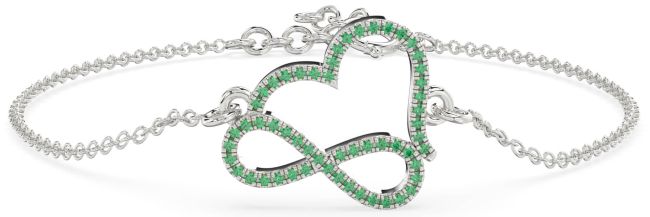 Emerald Platinum Infinity Heart Chain Bracelet
