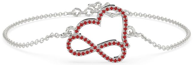 Ruby Silver Infinity Heart Chain Bracelet