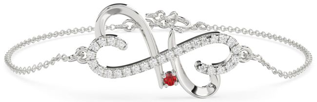 Diamond Ruby Platinum Heart Infinity Chain Bracelet