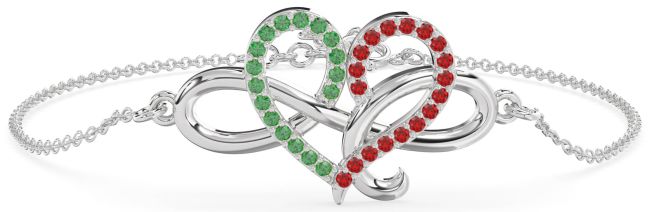 Emerald & Ruby Platinum Heart Infinity Chain Bracelet