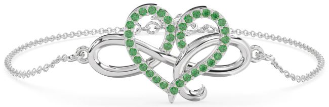 Emerald Platinum Heart Infinity Chain Bracelet