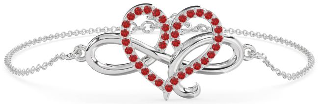 Ruby Platinum Heart Infinity Chain Bracelet