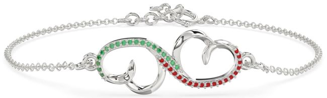 Emerald & Ruby Platinum Heart Infinity Chain Bracelet