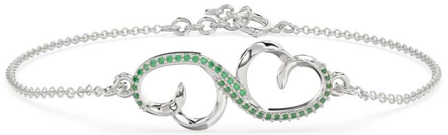 Emerald Platinum Heart Infinity Chain Bracelet