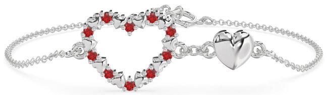 Ruby Silver Heart Chain Bracelet