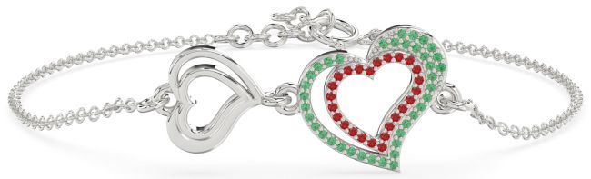 Emerald & Ruby Platinum Heart Chain Bracelet