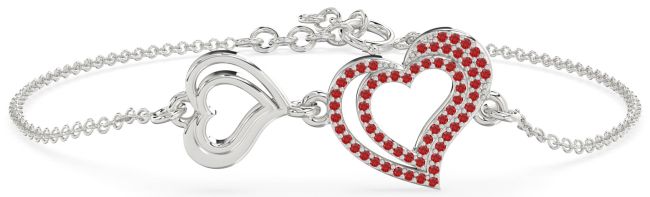 Ruby Platinum Heart Chain Bracelet