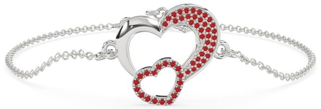 Ruby Platinum Heart Chain Bracelet