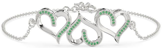 Emerald Platinum Heart Chain Bracelet