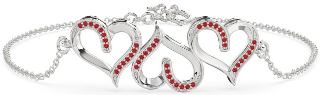 Ruby Platinum Heart Chain Bracelet