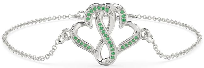 Emerald Platinum Heart Infinity Chain Bracelet