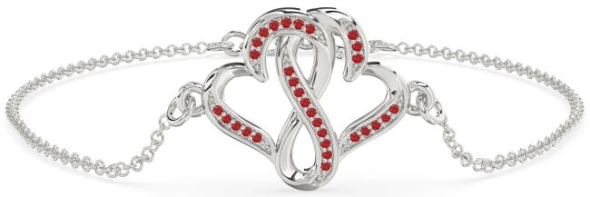 Ruby Silver Heart Infinity Chain Bracelet