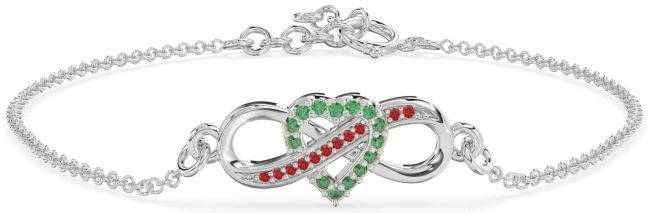 Emerald & Ruby Platinum Heart Infinity Chain Bracelet