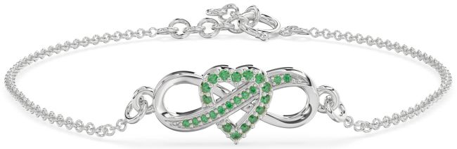 Emerald Platinum Heart Infinity Chain Bracelet