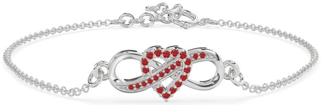 Ruby Platinum Heart Infinity Chain Bracelet