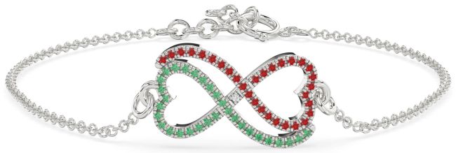 Emerald & Ruby Platinum Heart Infinity Chain Bracelet