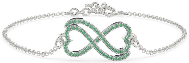 Emerald Platinum Heart Infinity Chain Bracelet