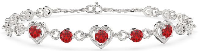 Ruby Platinum Heart Chain Bracelet