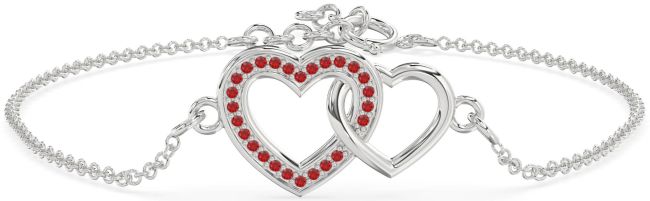 Ruby Silver Heart Interlock Chain Bracelet
